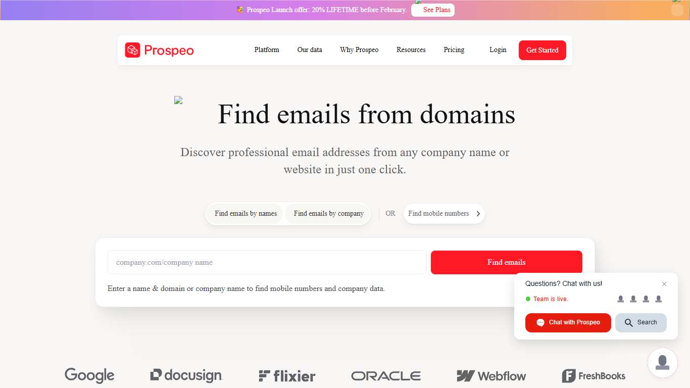 Domain Search - Find emails by company name and domain | Prospeo