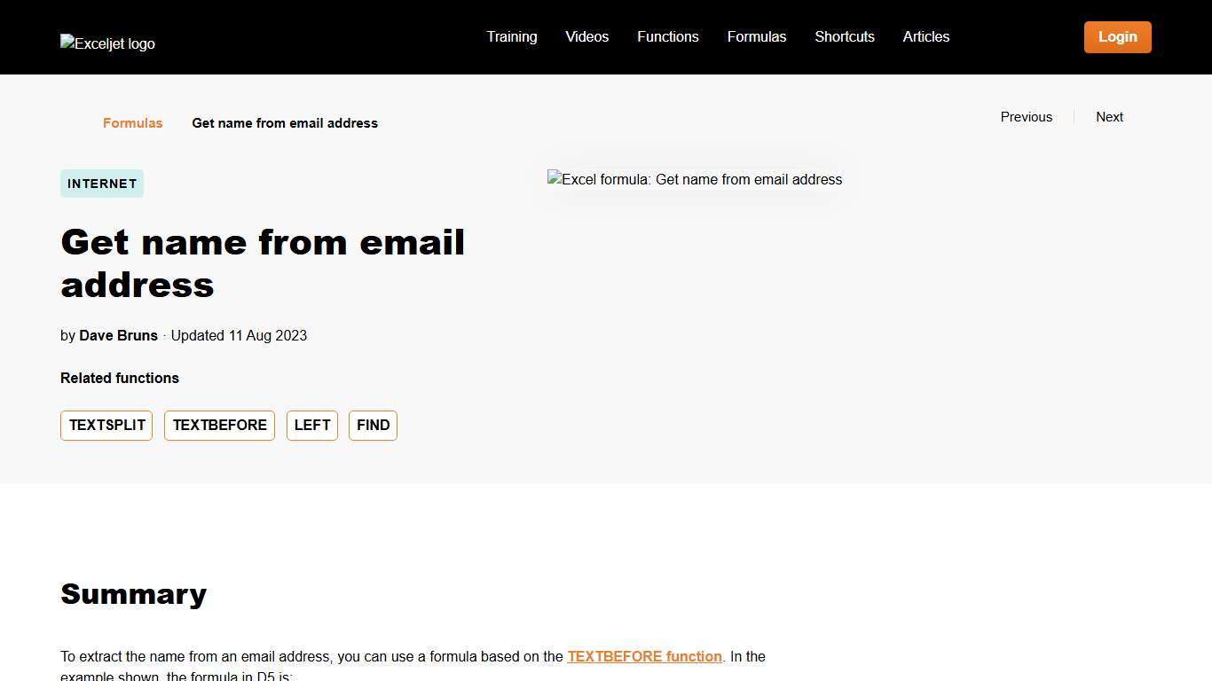 Get name from email address - Excel formula | Exceljet