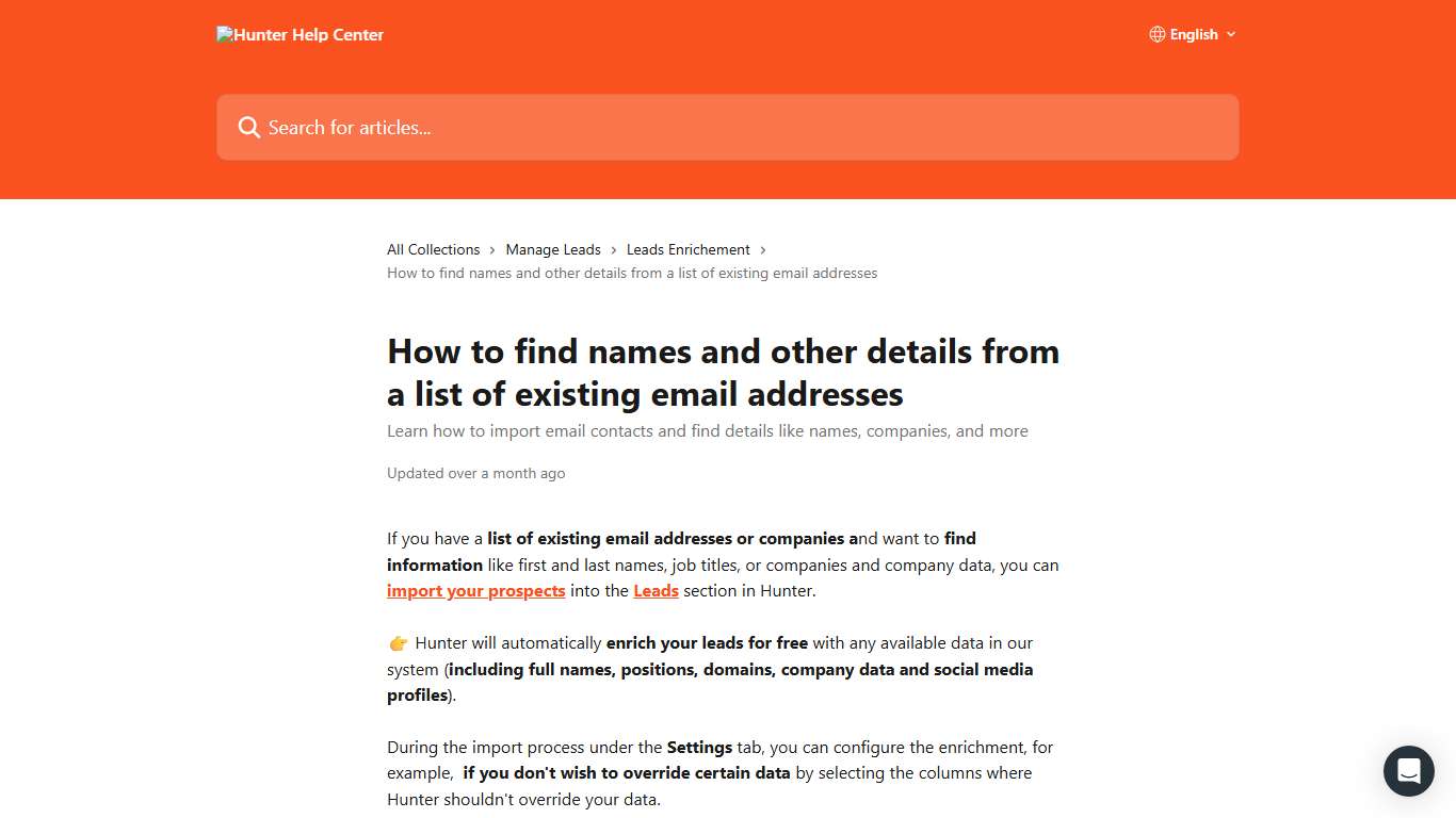 How to find names and other details from a list of existing email addresses | Hunter Help Center